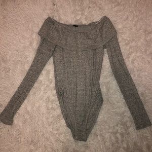 Off the shoulder light grey wool bodysuit